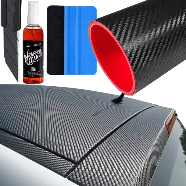 Folia na dach | maskę samochodu CARBON 3D CZARNY Matowy 152x200 + ZESTAW
