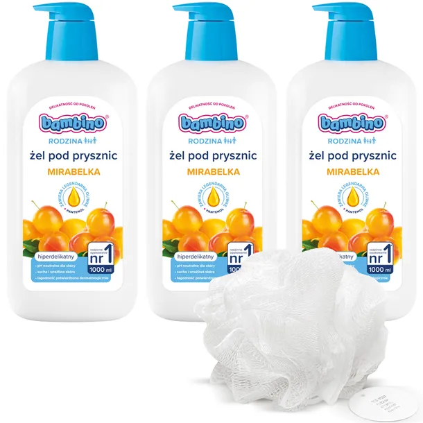3 x Bambino RODZINA Żel pod prysznic MIRABELKA 1000 ml
