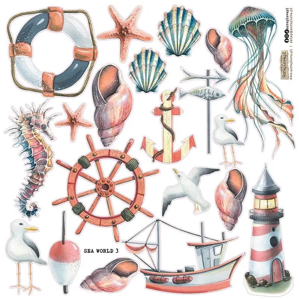 NAKLEJKI PAPIEROWE 24x24 - ScrapLove Sea World 3