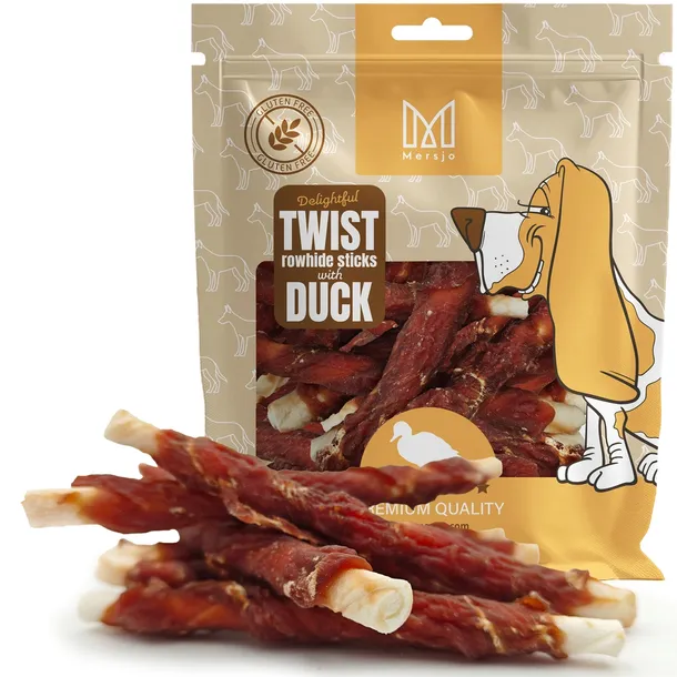 MERSJO Twist 500g - naturalne gryzaki ze skóry z mięsem z kaczki dla psa