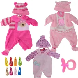 3x-ubranko-dla-lalki-bobas-40cm-pajacyki-czapka-spinki-zestaw-dla-lalki