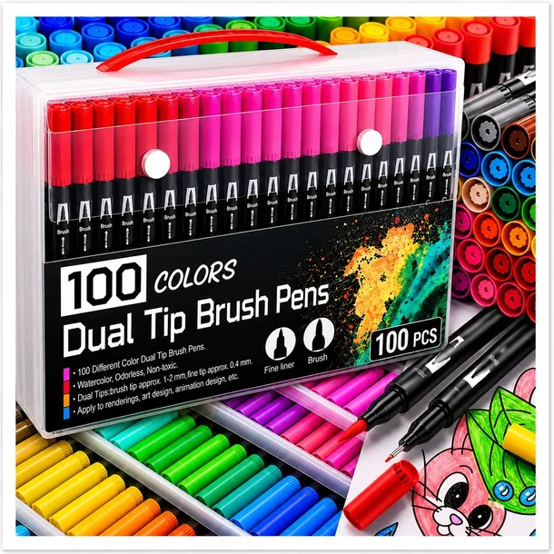 MARKERY 100 AKWARELOWE Dwustronne Wodne MAZAKI PISAKI FLAMASTRY dla Dzieci