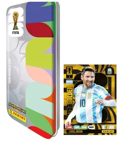PANINI FIFA WORLD CUP 2026 PUSZKA "piórnik" karty piłkarskie + Golden MESSI