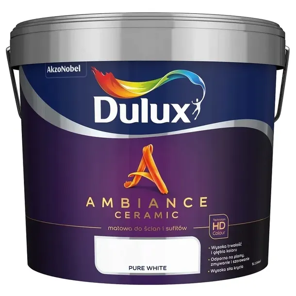 DULUX AMBIANCE PURE WHITE FARBA CERAMICZNA BIAŁA 9L