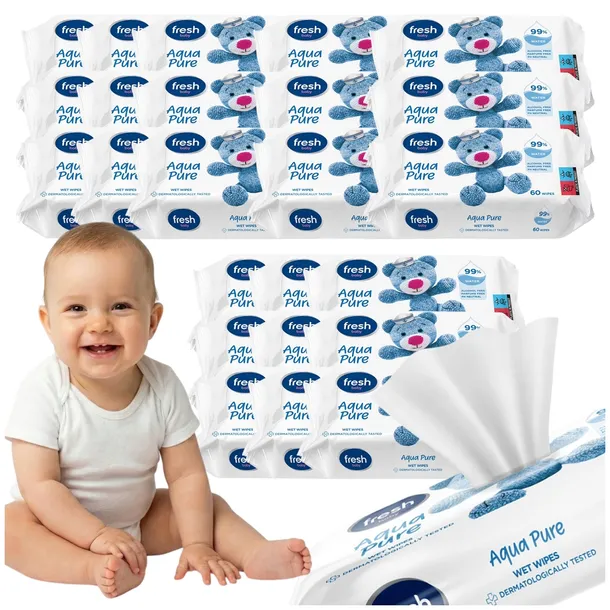 CHUSTECZKI NAWILŻANE water 99% wipes BABY FRESH 24x60 (1440) DZIECI aqua