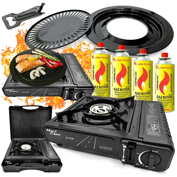 KUCHENKA turystyczna GAZOWA GRILL kartusz x4 walizka CERTYFIKAT MaxiCamp
