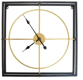 zegar-metalowy-zloty-w-czarnej-ramie-kwadrat-63cm