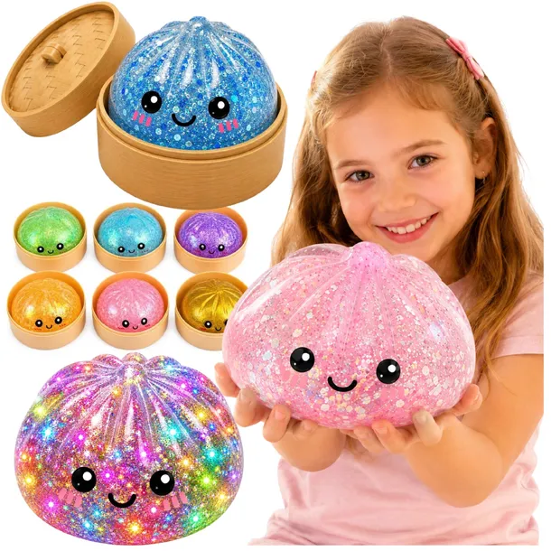 Gniotek Świecący LED Pierożek Antystresowy Squishy Brokatowy Dumpling