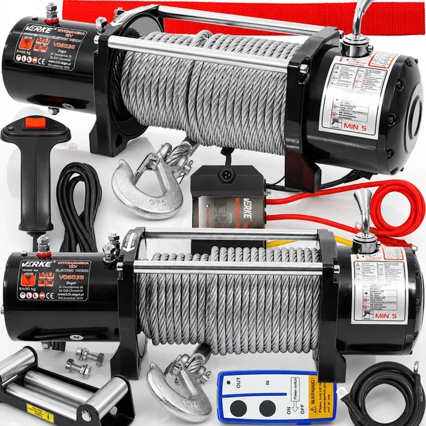 WYCIĄGARKA ELEKTRYCZNA 12V 5440KG WCIĄGARKA LINOWA SAMOCHODOWA LAWETY 24M