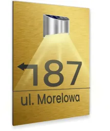 zlota-tabliczka-podswietlana-adresowa-numer-domu-strzalka-dibond-30x20