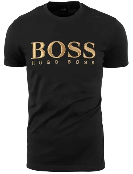 HUGO BOSS T-SHIRT MĘSKI CZARNY HAFT ORGANIC COTTON GOLD NA PREZENT / M
