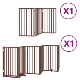 skladana-bramka-dla-psa-z-drzwiami-9-paneli-brazowa-450-cm