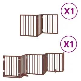 skladana-bramka-dla-psa-z-drzwiami-9-paneli-brazowa-450-cm