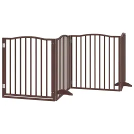 skladana-bramka-dla-psa-z-drzwiami-4-panele-brazowa-320-cm