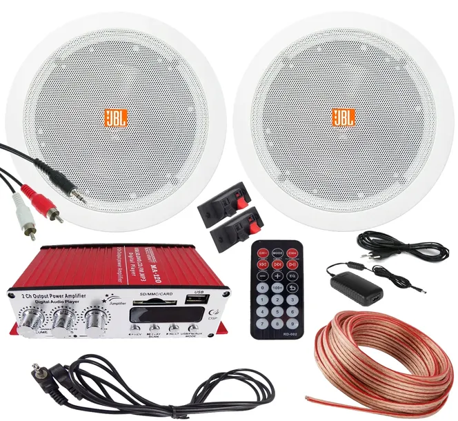 SUFITOWY ZESTAW NAGŁOŚNIENIA GŁOŚNIKI JBL 13cm WZMACNIACZ BLUETOOTH