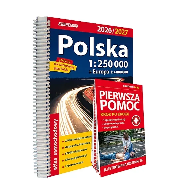POLSKA ATLAS SAMOCHODOWY 1:250 000 + PIERWSZA POMOC 2026/2027