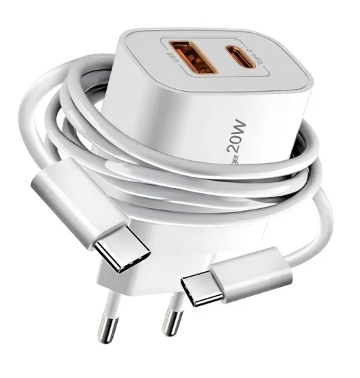 Zestaw Ładowarka podwójna USB + USB - C z kablem USB-C 35W Quick Charge