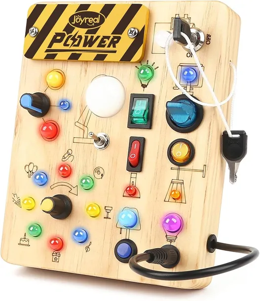 TABLICA MANIPULACYJNA MONTESSORI BUSY BOARD 19 LED DREWNIANA PREZENT