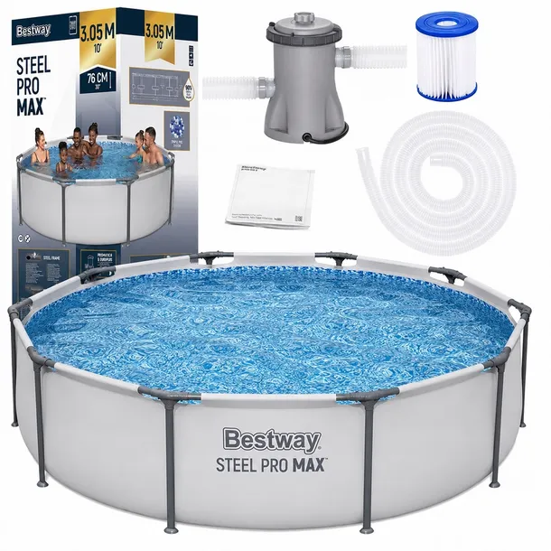 Basen Ogrodowy Stelażowy Okrągły 305x76 cm BESTWAY 56408 + Pompa Filtr MAX