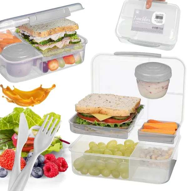 Śniadaniówka Lunchbox Pojemnik na Śniadanie z Przegródkami Dzielony Sos XL
