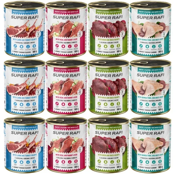 Super Rafi mokra karma dla psa mix smaków 12x800g