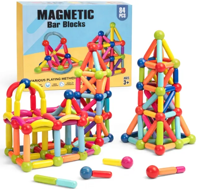 Klocki Magnetyczne Konstrukcyjne Edukacyjne 3d Duże Układanka 84 Elementów
