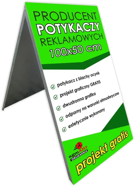 Potykacz Reklamowy 100 x 50 cm z grafiką metalowy PROJEKT GRATIS Stojak
