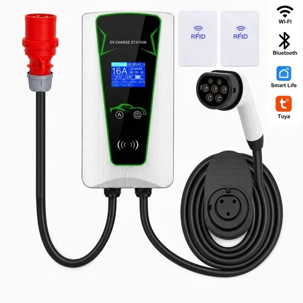 Wallbox z kontrolą dostępu RFID 11 kW, aplikacja Smart Life, wieszak na kabel