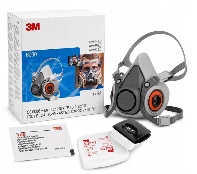 PÓŁMASKA MASKA PRZECIWPYŁOWA 3M 6200 6000 KOMPLETNA Z FILTRAMI 3M 6035 P3