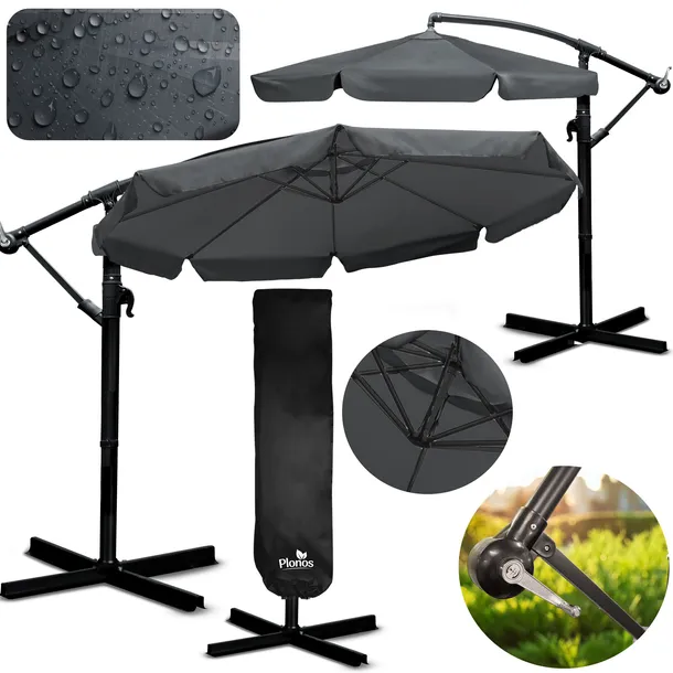 PARASOL OGRODOWY DUŻY SKŁADANY Z WYSIĘGNIKIEM FALBANĄ SOLIDNY Ø 350 CM