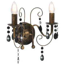 lampa-scienna-z-koralikami-antyczna-czern-2-zarowki-e14