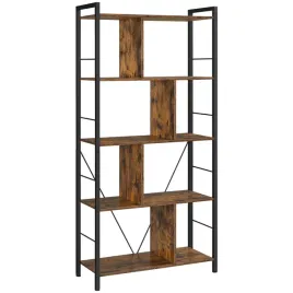 songmics-regal-na-ksiazki-5-polek-industrialny-brazowo-czarny-74x30x150