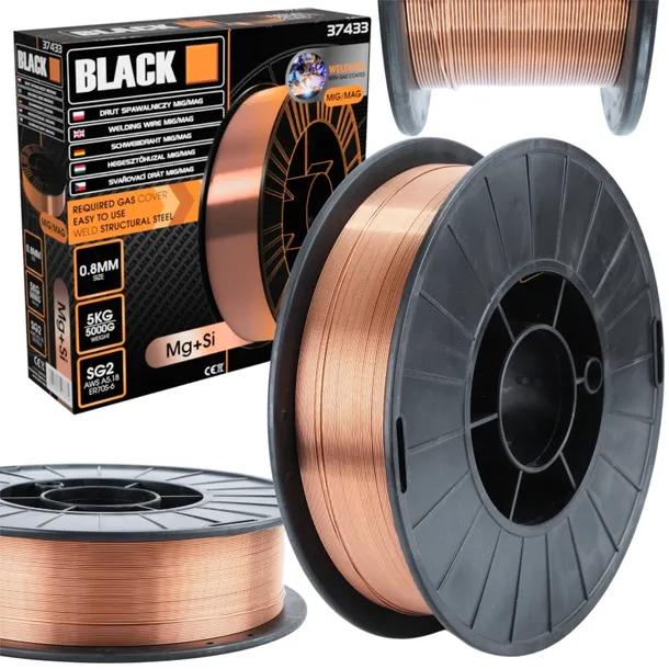 Drut spawalniczy 0,8 mm do spawania SG2 5000g 5 kg MIGOMAT Black