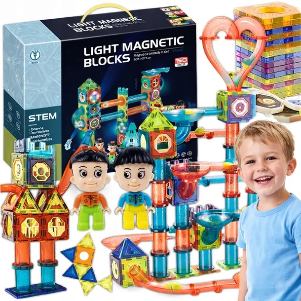 KLOCKI MAGNETYCZNE XXL KULODROM ŚWIECĄCE duży zestaw na prezent 150 el.