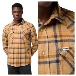 koszula-meska-wrangler-western-shirt-w-kratke-brazowo-niebieska-m