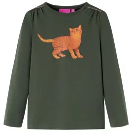 koszulka-dziecieca-z-dlugimi-rekawami-z-kotem-khaki-128