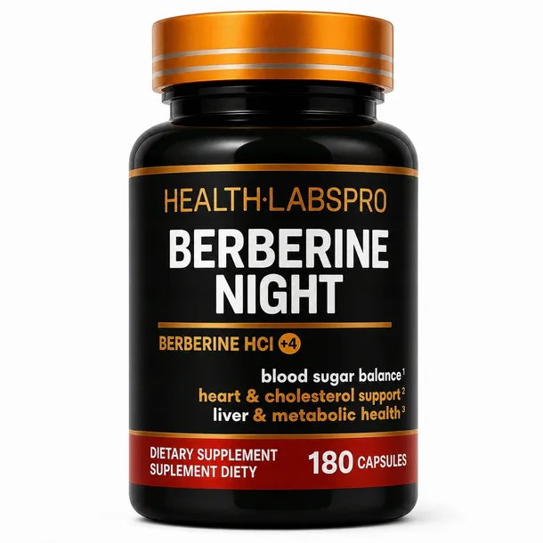 BERBERYNA na noc HCL 515MG 98% z Gumar & Morwa & B1 & Ashwagandha, Kontrola Glukozy, Wagi, Głodu - 180 kapsułek - HealthLabsPro