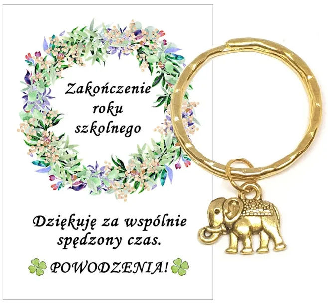 BRELOK BRELOCZEK SŁOŃ SŁONIK ZŁOTY PREZENT NA ZAKOŃCZENIE ROKU SZKOLNEGO