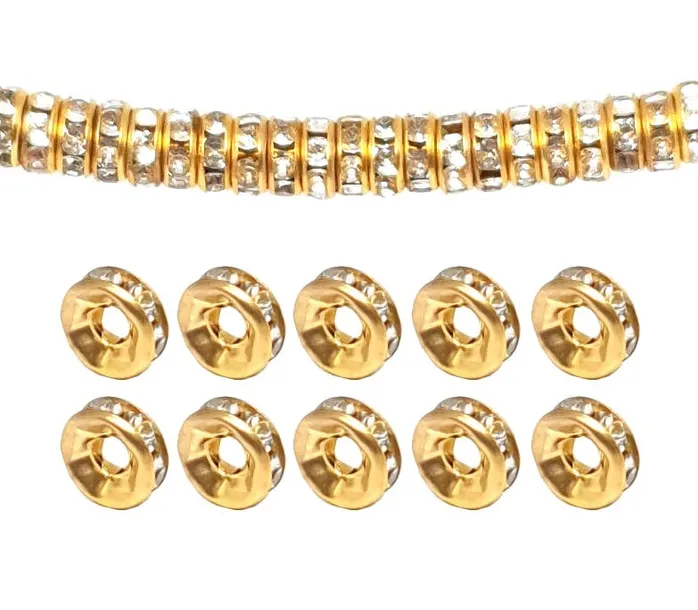 PRZEKŁADKI Z CYRKONIAMI CRYSTAL ZŁOTE 6mm 30szt CYRKONIE walentynki