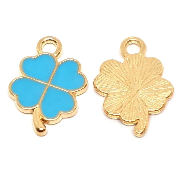 Zawieszka Emaliowana Koniczyna Koniczynka Charms Niebieska Złota 18mm 1szt
