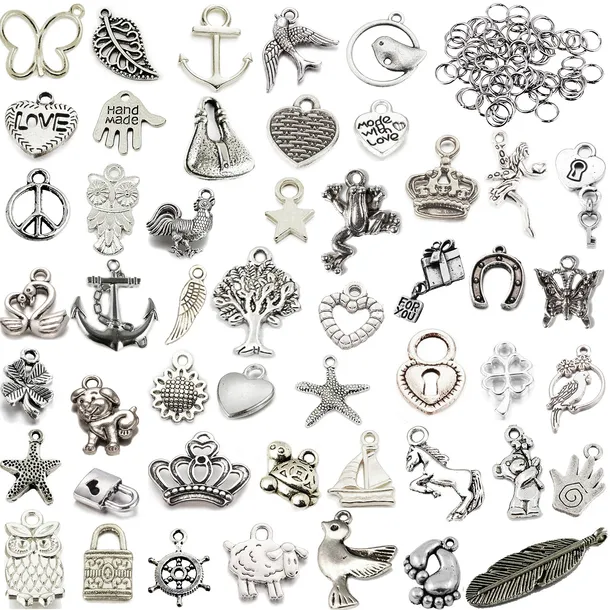 Zawieszki CHARMS mix METAL + ogniwa ZESTAW 200 el.
