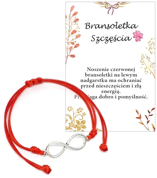 BRANSOLETKA SZCZĘŚCIA KABAŁA NIESKOŃCZONOŚĆ AMULET WALENTYNKI CZERWONA