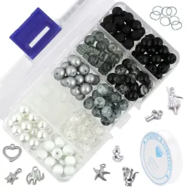 koraliki-szklane-biale-szare-czarne-8mm-zestaw-organizer-gumka-zawieszki