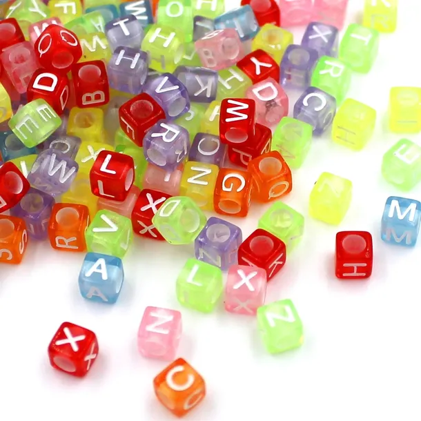 Koraliki LITERKI LITERY Kolorowe Alfabet Kostki 6mm Mix 100szt