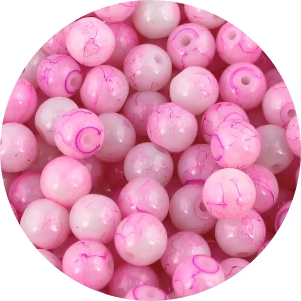 Koraliki Szklane Marmurki Kulki 8mm Biało Różowe 50szt
