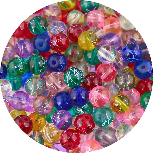 Koraliki Szklane Nici Transparentne 8mm Kulki Mix 100szt