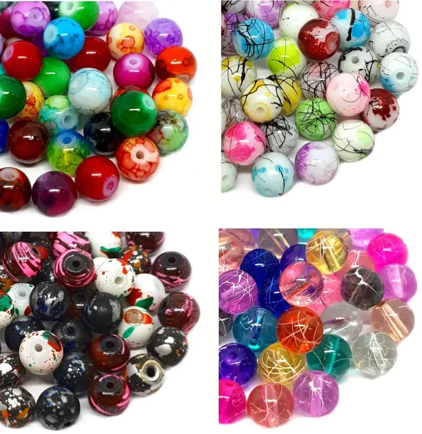 Koraliki Szklane mix 8mm Nakrapiane Marmurki Plamiste 4x25 Zestaw 100szt