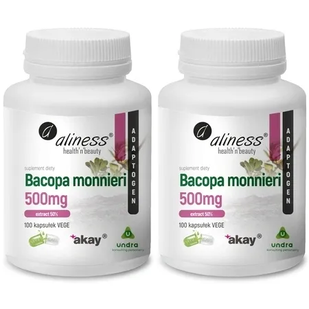 Zestaw 2x Aliness Ekstrakt z Bacopa Monnieri 50% 500mg 100kaps PAMIĘĆ MÓZG