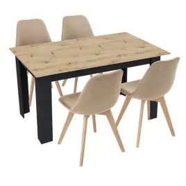 stol-kuchenny-120x80-dab-artisan-czarny-4-krzesla-bari-bezowe