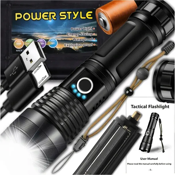 MOCNA LATARKA TAKTYCZNA LED AKUMULATOROWA ZOOM SURVIVALOWA NA PREZENT USB